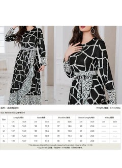 Generic Beautiful elegant Middle Eastern inspired abaya dress with bold white stripes and elegant leopard print cuffs and hem  - Image 4