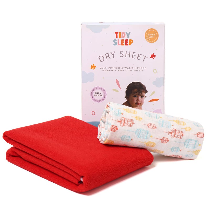 TIDY SLEEP Waterproof Baby Dry Sheet with Muslin Swaddle for New Born Red Large (Lamp) - Image 1