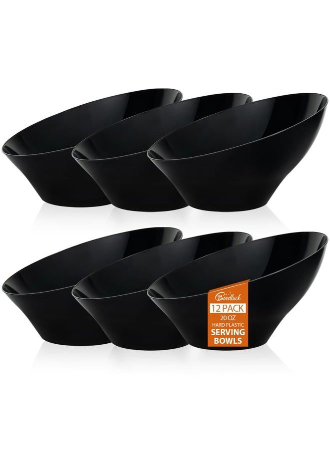 Goodluck 12 Pack Black Plastic Serving Bowls for Party - 20 OZ Angled Disposable Serving Bowls for Wedding Party Chip, Candy, Salad & Fruit - Image 1
