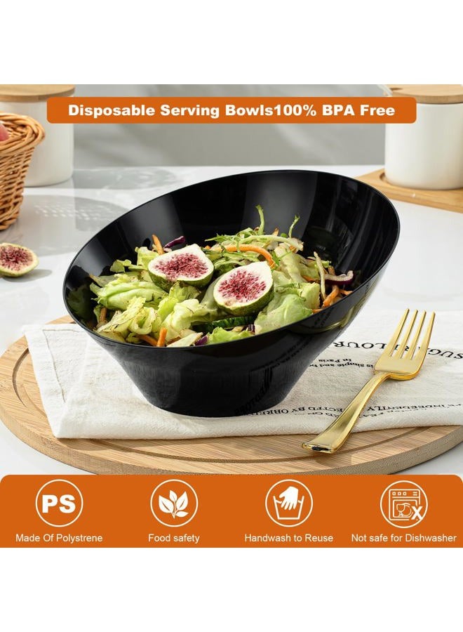 Goodluck 12 Pack Black Plastic Serving Bowls for Party - 20 OZ Angled Disposable Serving Bowls for Wedding Party Chip, Candy, Salad & Fruit - Image 4