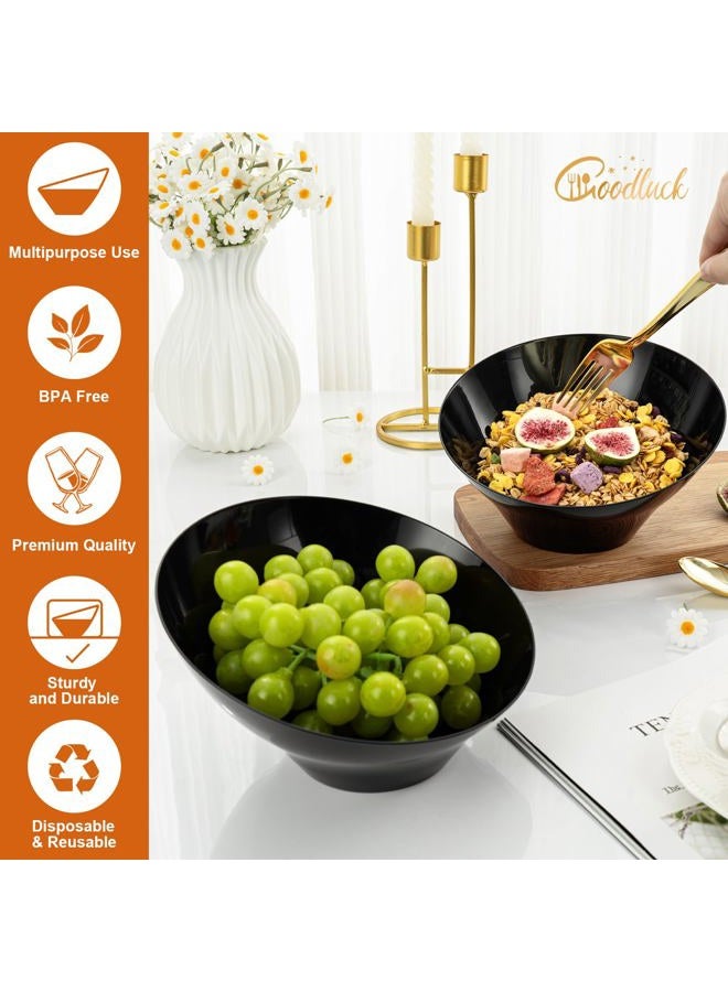 Goodluck 12 Pack Black Plastic Serving Bowls for Party - 20 OZ Angled Disposable Serving Bowls for Wedding Party Chip, Candy, Salad & Fruit - Image 2