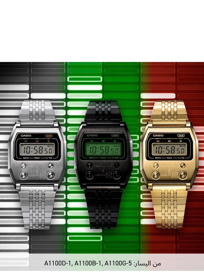 Casio Digital Stainless Steel Watch for Unisex, Classic Design - Black - A1100B-1DF - Image 4