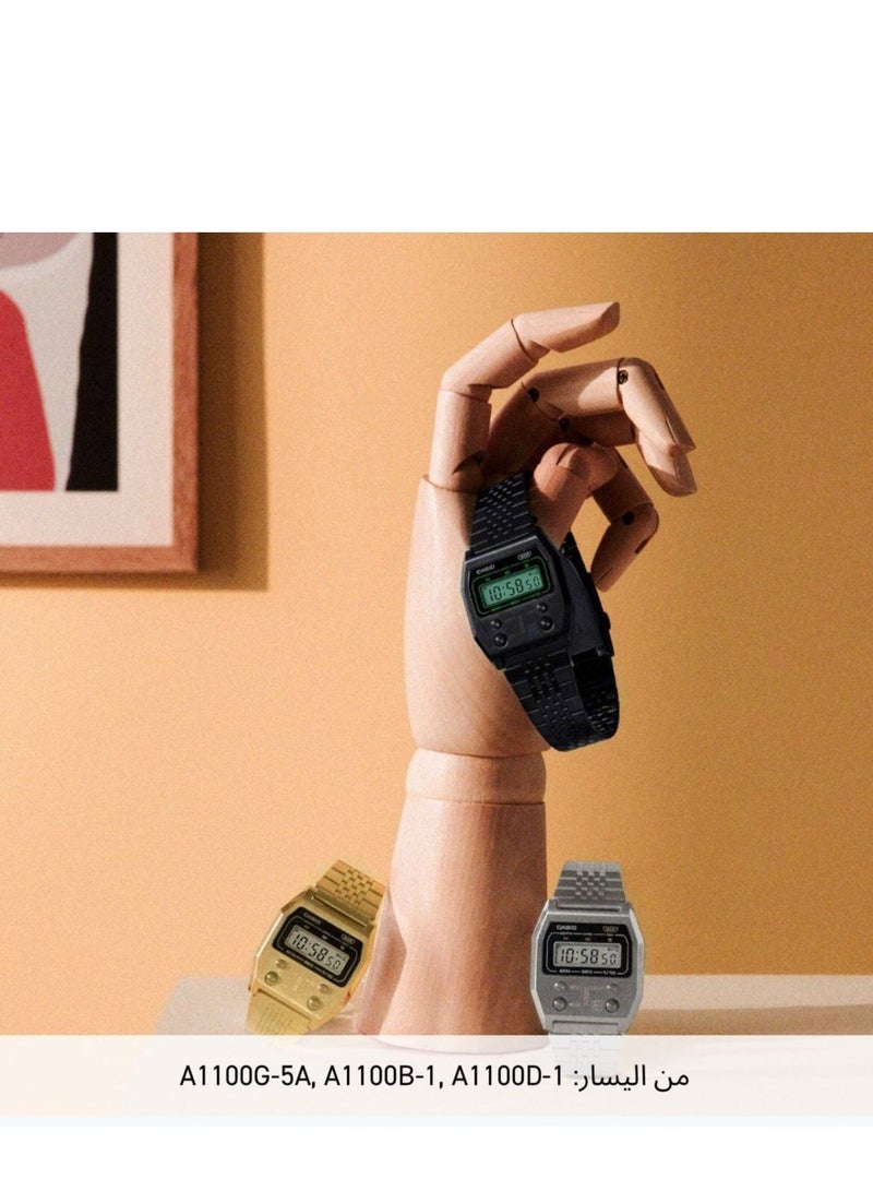 Casio Digital Stainless Steel Watch for Unisex, Classic Design - Black - A1100B-1DF - Image 3