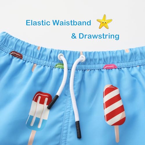 ECGK Boys Swim Trunks Toddler Swim Shorts Little Boys Bathing Suit Swimsuit Toddler Boy Swimwear Blue Ice Cream 10-12 Years - Image 5