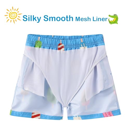 ECGK Boys Swim Trunks Toddler Swim Shorts Little Boys Bathing Suit Swimsuit Toddler Boy Swimwear Blue Ice Cream 10-12 Years - Image 4