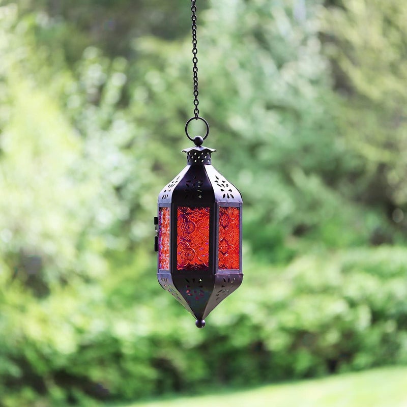 Vela Lanterns 11.5" Hanging Moroccan Decorative Candle Lantern Lamp â€“ Indoor/Outdoor Tea Light Candle Holder for Patio, Porch, Ramadan or Home Decor, Ruby Red - Image 3