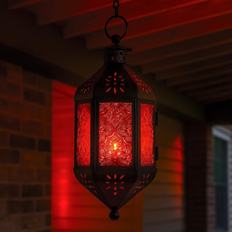 Vela Lanterns 11.5" Hanging Moroccan Decorative Candle Lantern Lamp â€“ Indoor/Outdoor Tea Light Candle Holder for Patio, Porch, Ramadan or Home Decor, Ruby Red - Image 2