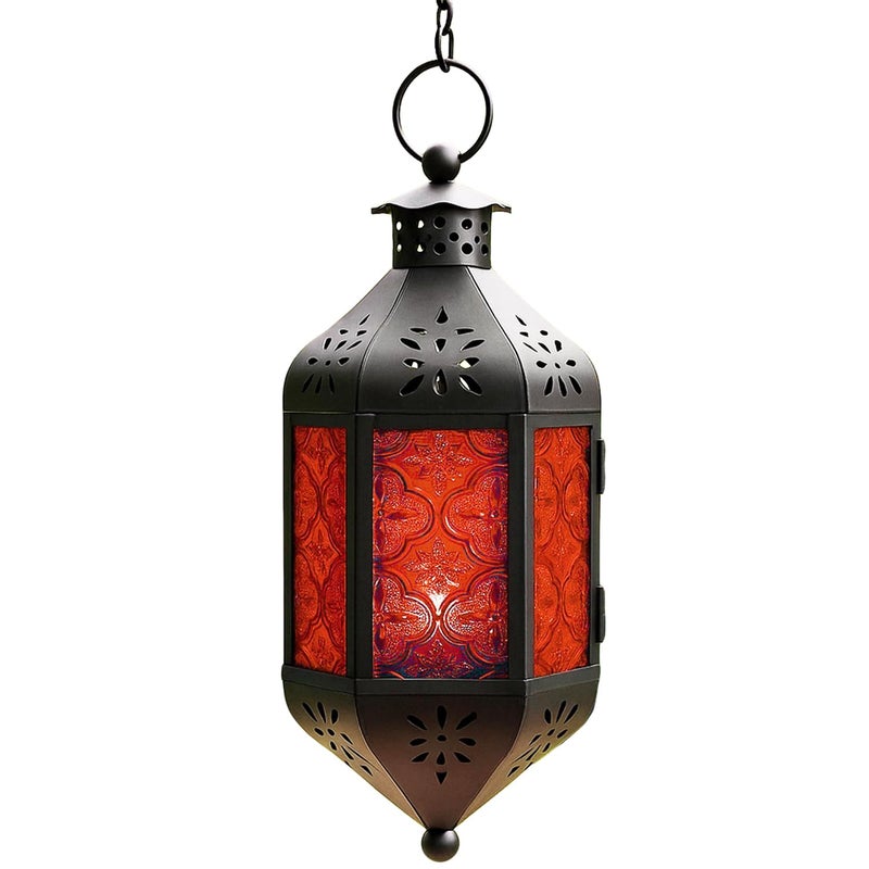 Vela Lanterns 11.5" Hanging Moroccan Decorative Candle Lantern Lamp â€“ Indoor/Outdoor Tea Light Candle Holder for Patio, Porch, Ramadan or Home Decor, Ruby Red - Image 5