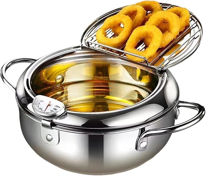 28CM Stainless Steel Deep Fryer Pot With Thermometer For Household Induction Cooker - Image 1