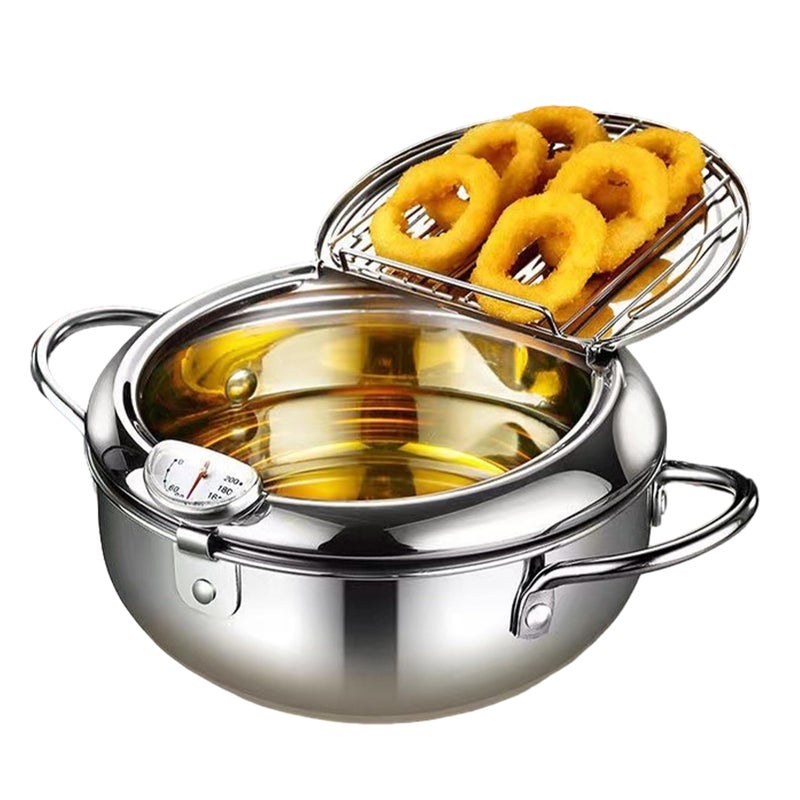 28CM Stainless Steel Deep Fryer Pot With Thermometer For Household Induction Cooker - Image 2