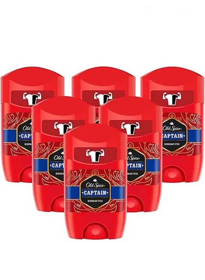 Old Spice Captain Deodorant Stick For Men, 6 x 50ml - Image 1
