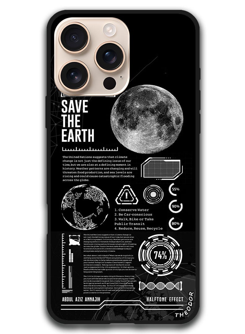 Theodor غطاء واقي مضاد للخدش ومقاوم للصدمات لجهاز iPhone 16 Pro Max (6.9) بوصة - أنقذ الأرض - Image 1