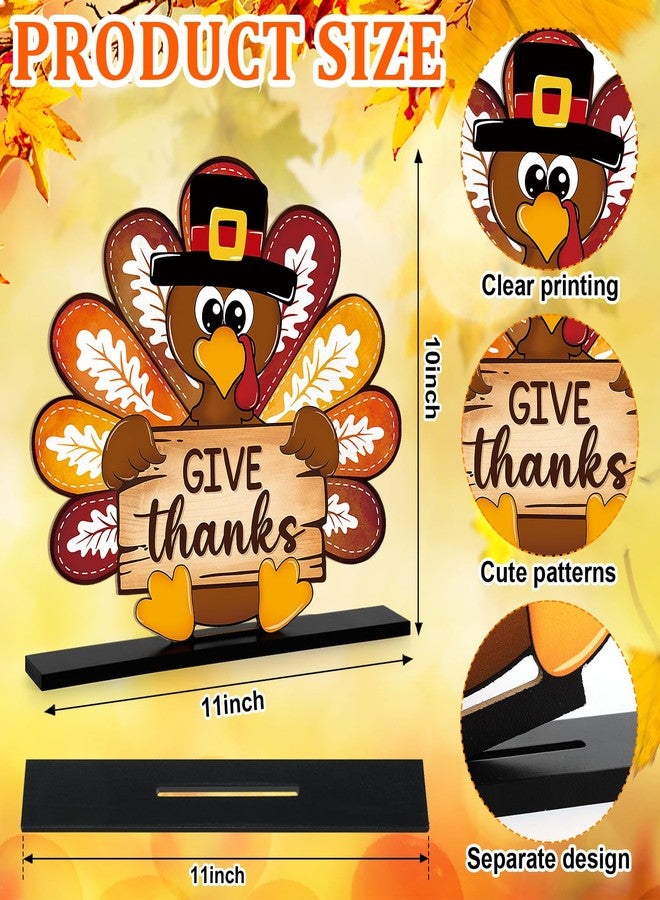Sophena Thanksgiving Decorations Wooden Turkey Table Sign Fall Pumpkin Autumn Table Centerpieces Standing Tabletop Happy Thanksgiving for Holiday Harvest Home Room shelf Farmhouse Decorations Thanks Gives - Image 2