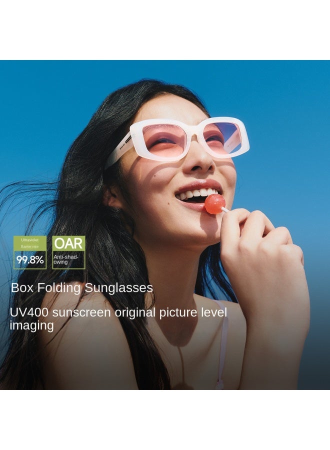 نو 【بدون مكياج أساسي】نظارات شمسية بإطار مربع قابل للطي مع عدسات نايلون عالية الوضوح، حماية من الأشعة فوق البنفسجية للرجال والنساء - Image 2