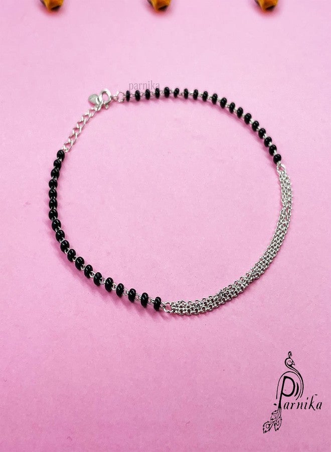 Parnika Nazariya Silver Payal (Anklets) in Pure 92.5 Sterling Silver for Girls/Women | Black Thread Anklet | Gift For Her | (MS 1-1 Piece) - Image 2