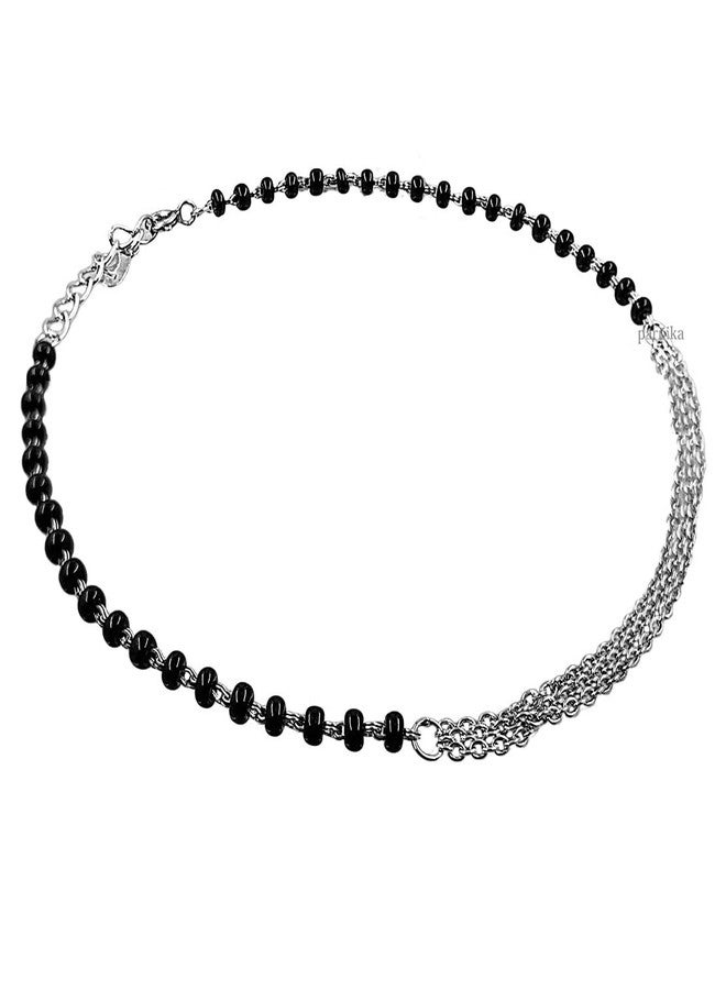 Parnika Nazariya Silver Payal (Anklets) in Pure 92.5 Sterling Silver for Girls/Women | Black Thread Anklet | Gift For Her | (MS 1-1 Piece) - Image 1