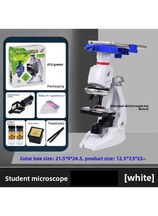 Children's Puzzle Early Education Simulation Biology Science Primary School Students' Laboratory Special High Definition Puzzle Microscope Toy-Color:White Microscope With Mobile Phone Holder  - Image 1