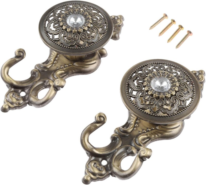 Hicello 2Pcs Bronze Crystal Curtain Hold Back Tieback Wall Hook decor Pothook Holder With Screws - Image 1