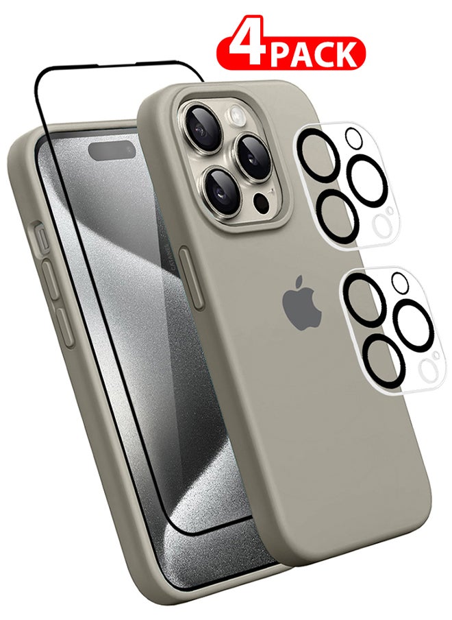 CATANES - 4 Packs For iPhone 15 Pro Max Case Screen Protector and 2 Camera Lens Protectors Upgrade Defender Silicone Cover ShockProof Anti-Scratch Protective Phone Case Grey - Image 1