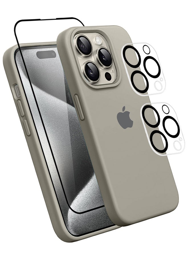 CATANES - 4 Packs For iPhone 15 Pro Max Case Screen Protector and 2 Camera Lens Protectors Upgrade Defender Silicone Cover ShockProof Anti-Scratch Protective Phone Case Grey - Image 1