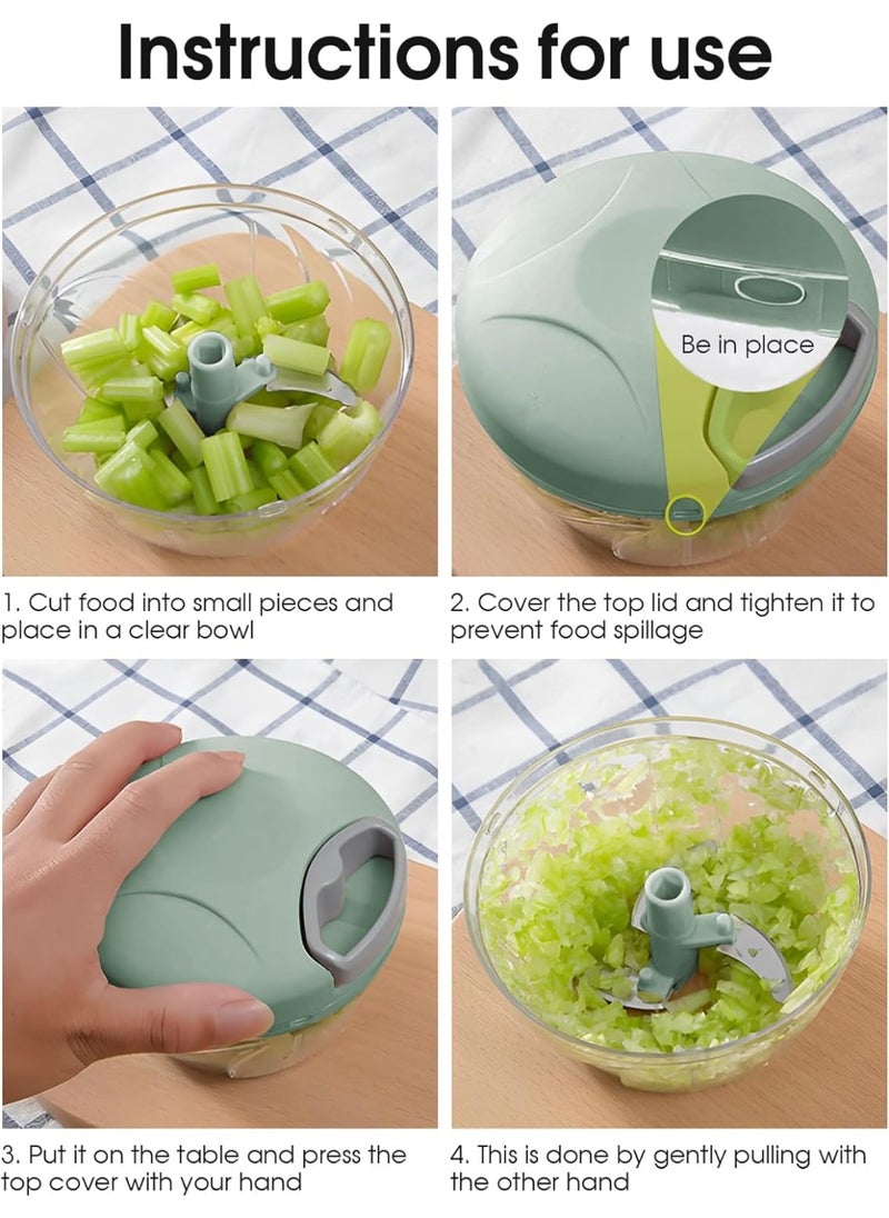Generic - Manual Rope Chopper, 500 ml Hand Food Shredder Multi-Function Vegetable Food Processor with Stainless Steel Blades Slicer Dicer Grinder for Onions Garlic Nuts multi color - Image 1