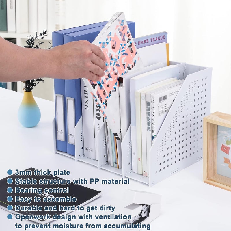 FRETONBA A4 Foldable Magazine File Holder with 4 Compartments, Desk Organiser for Office Organisation and Storage, Desk Organiser for School Office - Image 3