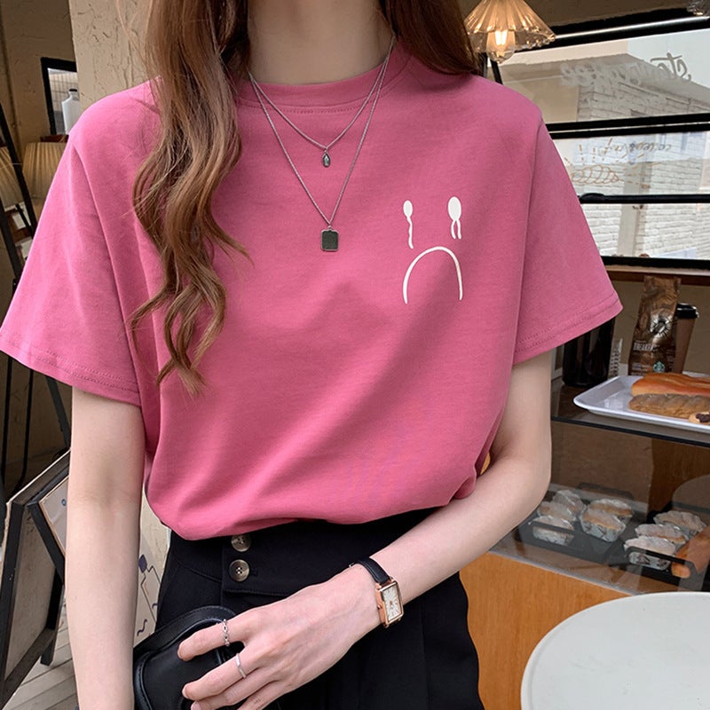 Short-sleeved T-shirt Women's 2023 Summer New Korean-style Round Neck Loose All-match Student Top T-shirt ins Women's Wholesale - Image 2