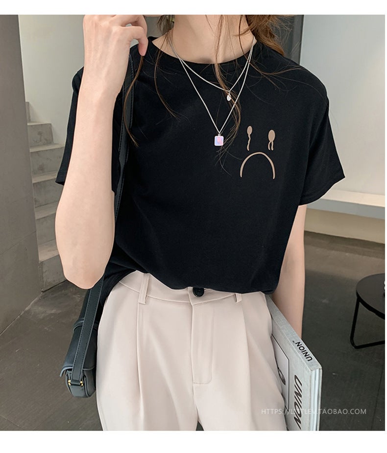 Short-sleeved T-shirt Women's 2023 Summer New Korean-style Round Neck Loose All-match Student Top T-shirt ins Women's Wholesale - Image 1