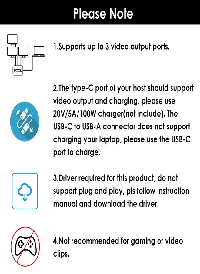 واف لينك محول WAVLINK HDMI، محول ثلاثي الشاشات لأنظمة macOS M1/M2/M3/M4. يدعم منافذ Type-C وA، مدخل طاقة 100 واط، 3 منافذ HDMI ومنفذي DisplayPort، يدعم دقة 4K بمعدل 60 هرتز، يتطلب برنامج تشغيل SMI. - Image 4