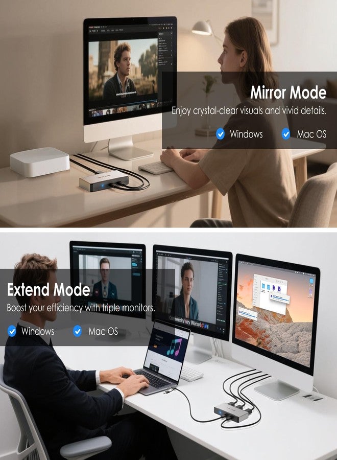واف لينك محول WAVLINK HDMI، محول ثلاثي الشاشات لأنظمة macOS M1/M2/M3/M4. يدعم منافذ Type-C وA، مدخل طاقة 100 واط، 3 منافذ HDMI ومنفذي DisplayPort، يدعم دقة 4K بمعدل 60 هرتز، يتطلب برنامج تشغيل SMI. - Image 3