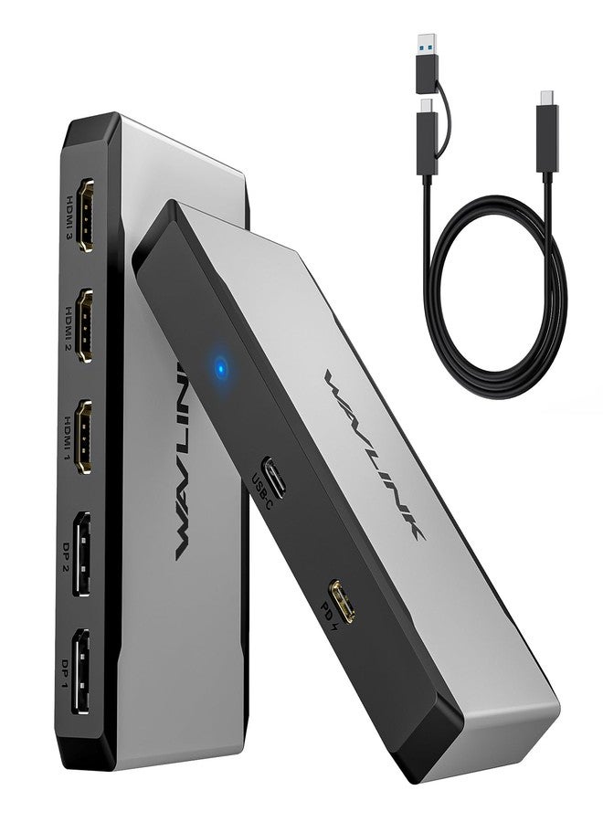 واف لينك محول WAVLINK HDMI، محول ثلاثي الشاشات لأنظمة macOS M1/M2/M3/M4. يدعم منافذ Type-C وA، مدخل طاقة 100 واط، 3 منافذ HDMI ومنفذي DisplayPort، يدعم دقة 4K بمعدل 60 هرتز، يتطلب برنامج تشغيل SMI. - Image 1