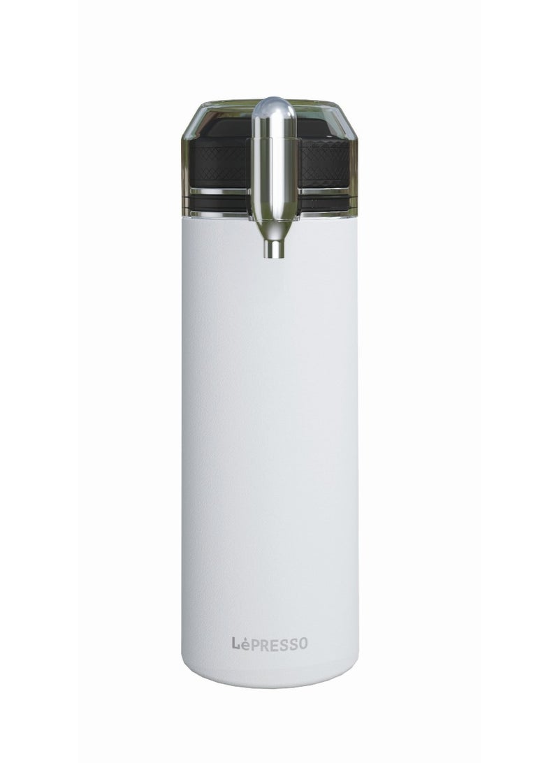 LePRESSO Sparkling Water Bottle with Double Wall Vacuum & Bottle Capacity 750ml / Ceramic Lined Interior / Stainless Steel 304 / Sparkling Water Capacity 500ml / 8g Co2 Chargers - White - Image 1