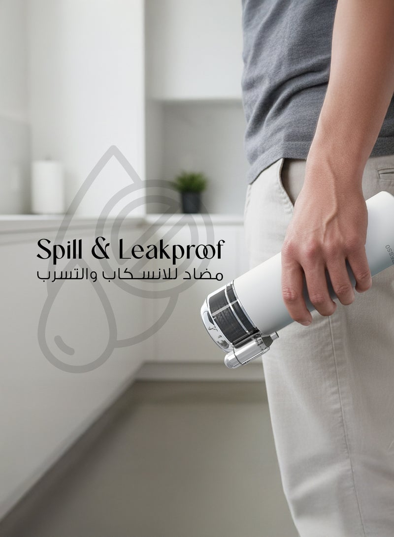 LePRESSO Sparkling Water Bottle with Double Wall Vacuum & Bottle Capacity 750ml / Ceramic Lined Interior / Stainless Steel 304 / Sparkling Water Capacity 500ml / 8g Co2 Chargers - White - Image 3