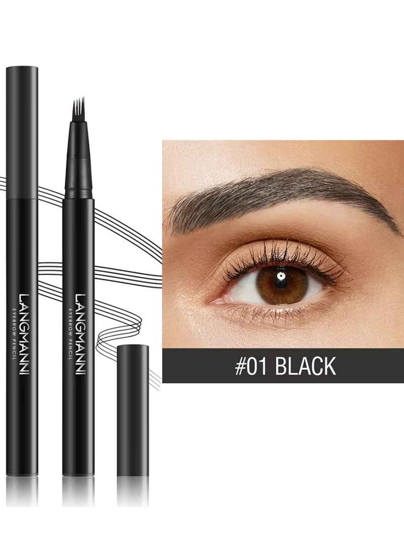 LANGMANNI - 4D Forked Eyebrow Pen Micro Tip Lasting Water Eyebrow Pencil Tattoo Eyebrow Pen with 4 Fork Tip Waterproof and Smudge Proof Brow Pen Effortless Natural Eyebrow Pen Black 01 - Image 1