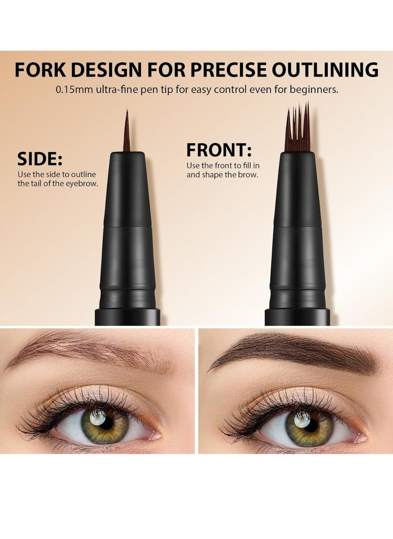 LANGMANNI - 4D Forked Eyebrow Pen Micro Tip Lasting Water Eyebrow Pencil Tattoo Eyebrow Pen with 4 Fork Tip Waterproof and Smudge Proof Brow Pen Effortless Natural Eyebrow Pen Black 01 - Image 1