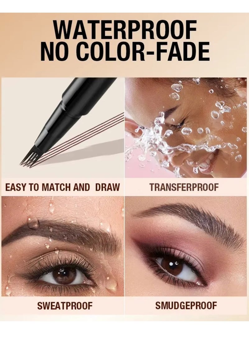 LANGMANNI - 4D Forked Eyebrow Pen Micro Tip Lasting Water Eyebrow Pencil Tattoo Eyebrow Pen with 4 Fork Tip Waterproof and Smudge Proof Brow Pen Effortless Natural Eyebrow Pen Black 01 - Image 1