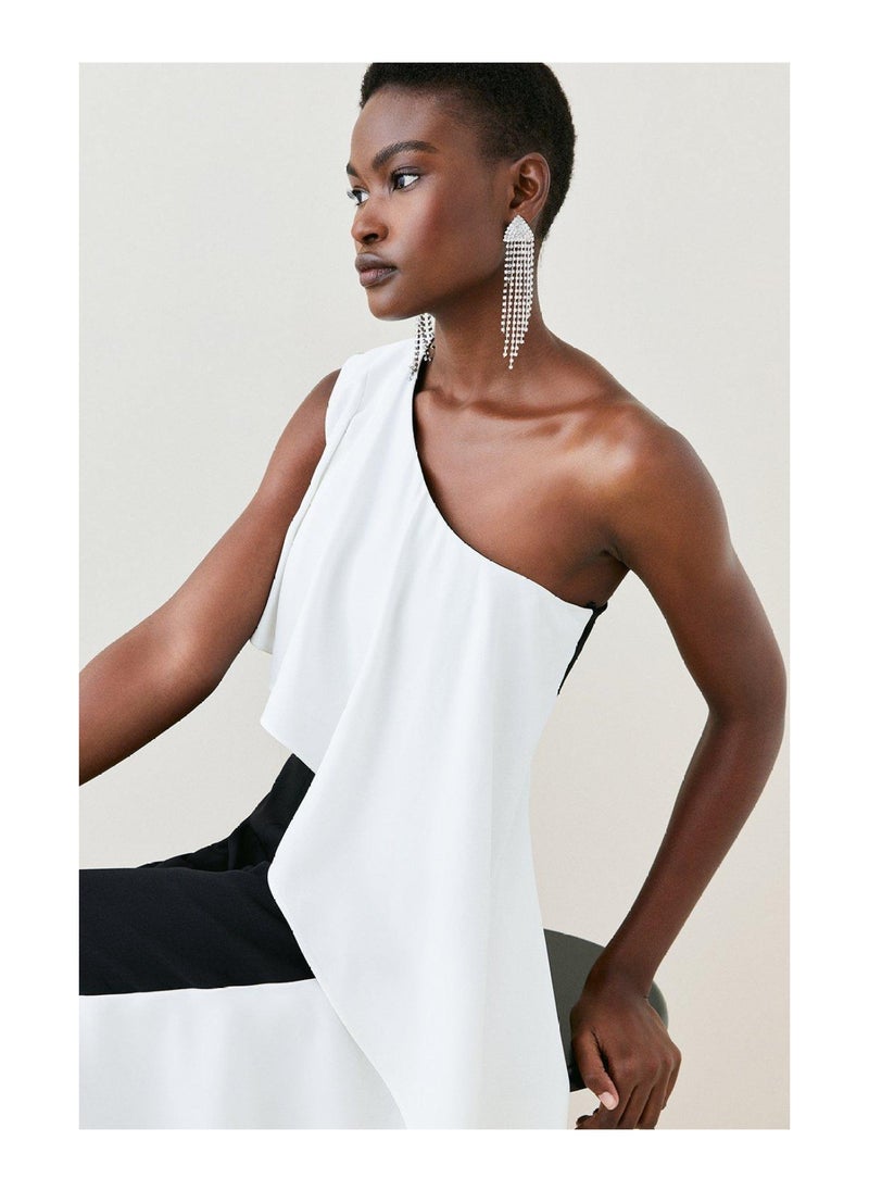 Compact Viscose One Shoulder Ruffle Jumpsuit