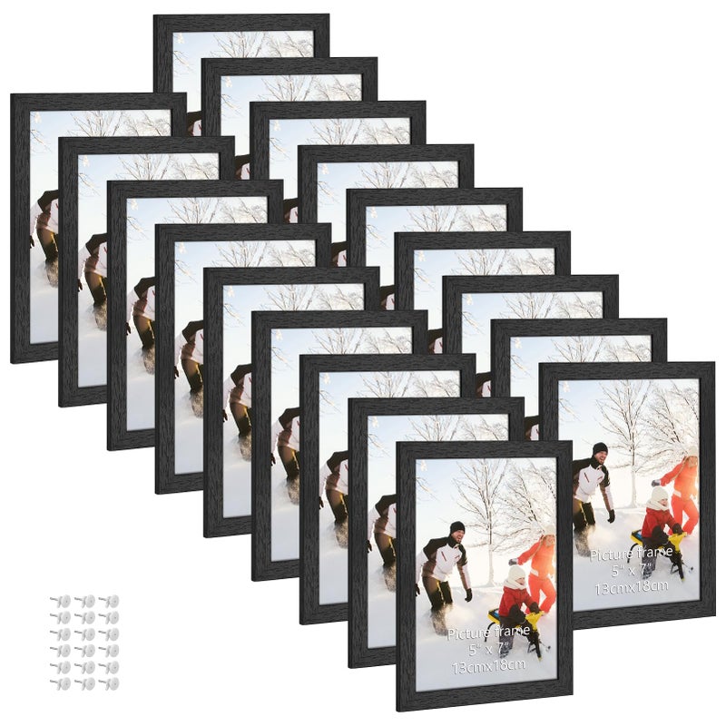 PHAREGE 5x7 Picture Frame Bulk Black Set of 18 MDF Wood Grain Frame for Display 5 by 7 Family Wedding Photos on Tabletop or Wall - Image 2
