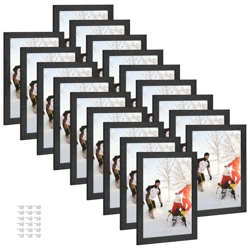 PHAREGE 5x7 Picture Frame Bulk Black Set of 18 MDF Wood Grain Frame for Display 5 by 7 Family Wedding Photos on Tabletop or Wall - Image 1