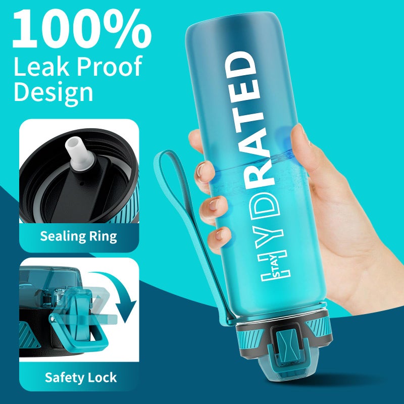 QLUR Water Bottle with Straw, 32oz Motivational Water Bottles with Time Marker to Drink, Tritan BPA Free, 1L Sports Water Bottle with Carry Strap LeakProof for Women Gym Fitness Outdoor (1 Pack) - Image 4