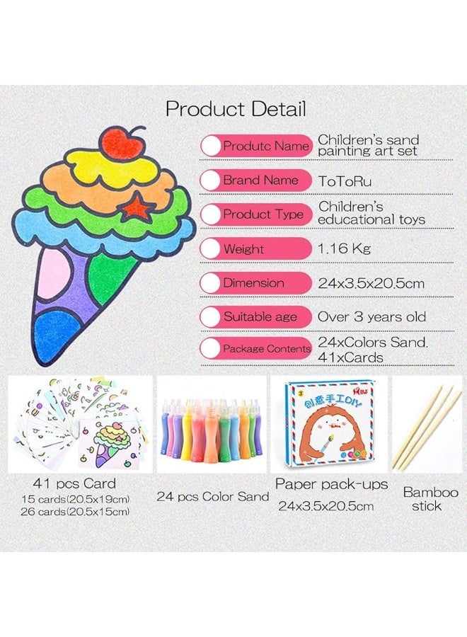 TOPTIME Sand Art Kits for Kids, 24 Bottles Colored Sand 41 Sheets Sand Art Painting Cards, Sand Art Kit Kids' Sand Art Kits Colored Sand Art Kit for Children Art Toy for Boys Girls DIY Arts and Crafts - Image 4