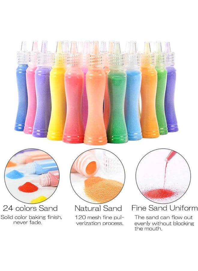 TOPTIME Sand Art Kits for Kids, 24 Bottles Colored Sand 41 Sheets Sand Art Painting Cards, Sand Art Kit Kids' Sand Art Kits Colored Sand Art Kit for Children Art Toy for Boys Girls DIY Arts and Crafts - Image 3