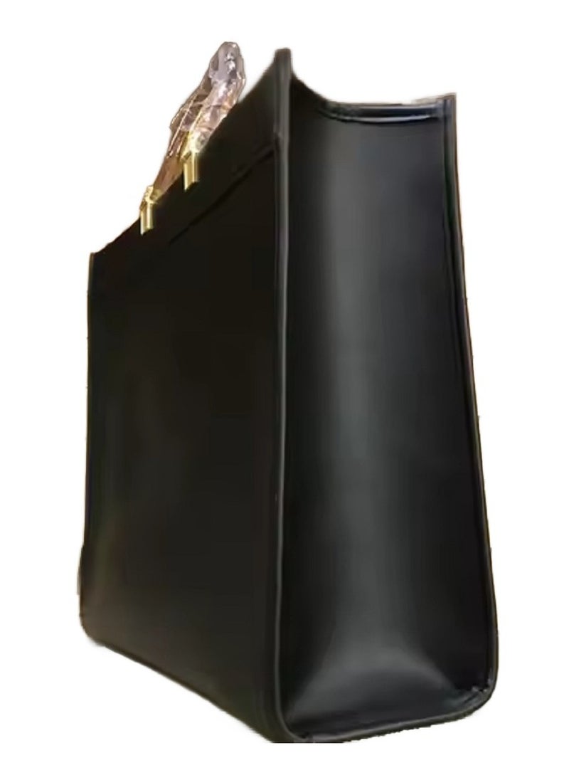 Black Large Tote Bag – Pure Leather Handbags for Women, Elegant and Spacious Crossbody Bags, Stylish Top Handle Handbag with Modern Design, Durable Structured Tote with Strap Option for Versatile Daily Use, Ideal for Work, Shopping, and Travel