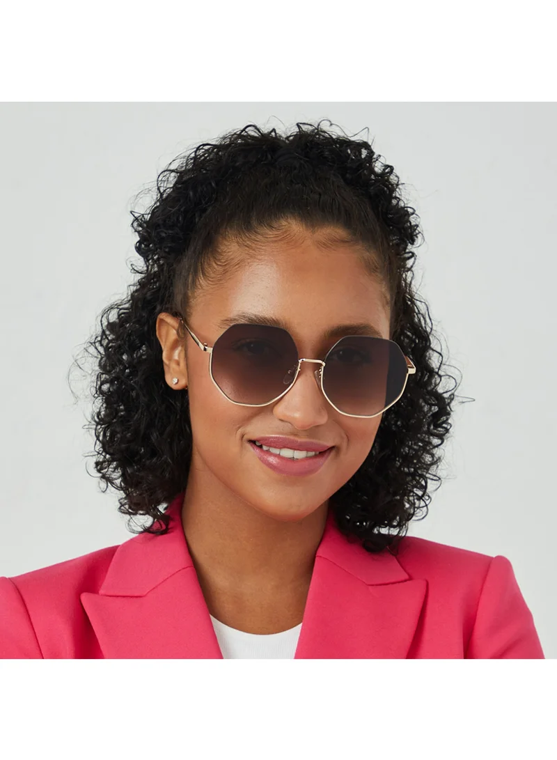 Blackout HEXA Women Japanese Gold Sunglasses - Frame Material: Metal- Frame Color: Japanese Gold-Lens Color: Brown - Full Rim