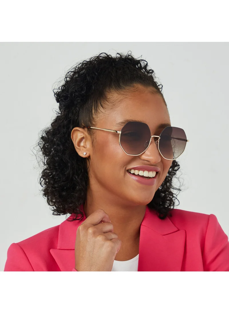 Blackout HEXA Women Japanese Gold Sunglasses - Frame Material: Metal- Frame Color: Japanese Gold-Lens Color: Brown - Full Rim