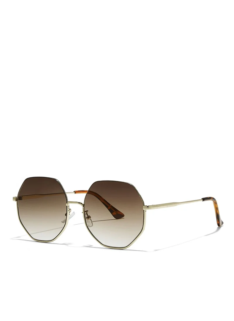 Blackout HEXA Women Japanese Gold Sunglasses - Frame Material: Metal- Frame Color: Japanese Gold-Lens Color: Brown - Full Rim