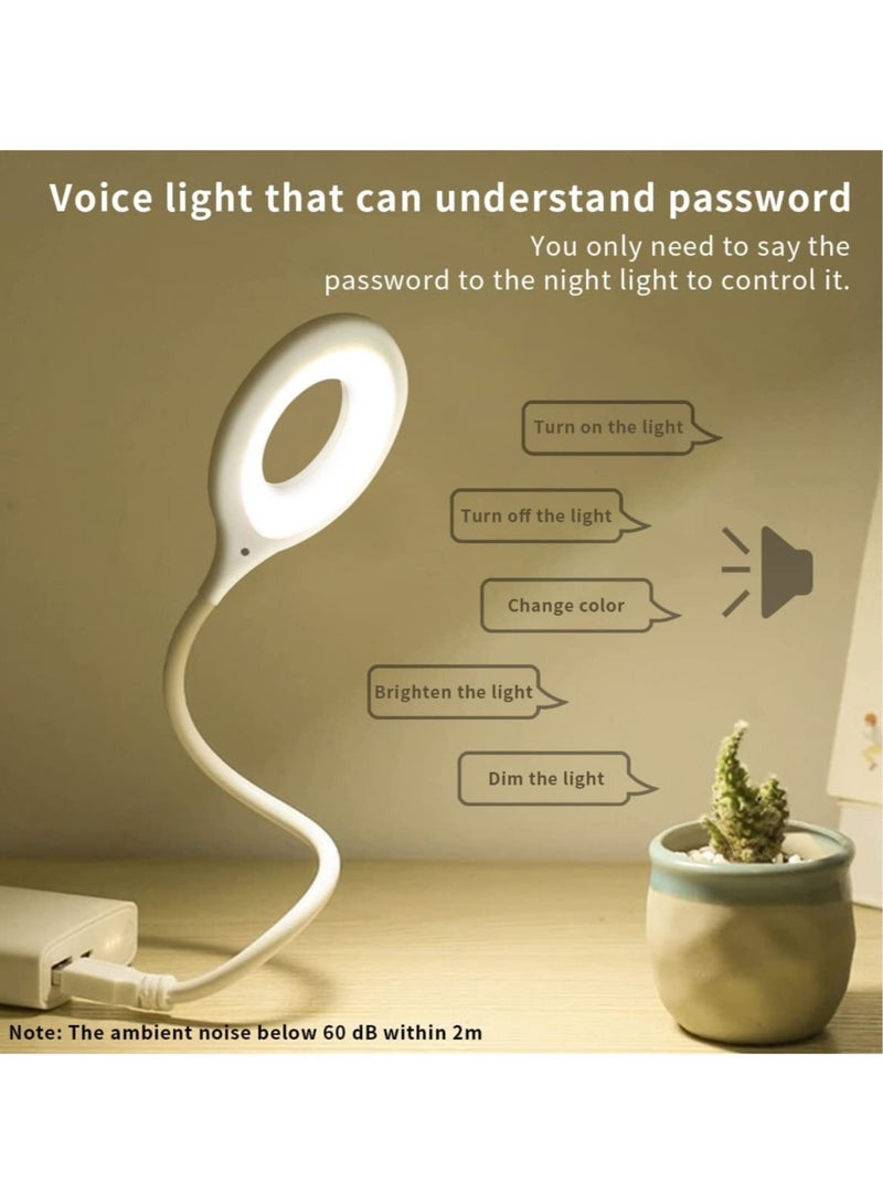 ELTRAZONE Smart LED Desk Lamp Portable Voice Operated Night Light Folding USB Table Lamp Super Bright Ring Light 3 Mode Eye Protection Desk Lamp Voice Control USB LED Lamp for Study Office - Image 4