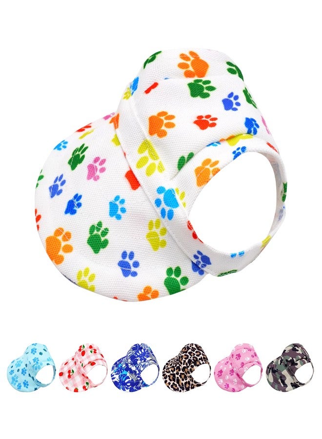 PET SHOW Paw Print Dog Baseball Cap Dog Visors for Medium Small Dogs Summer Waterproof Pet Sun Hats with Ear Holes Adjustable Drawstring Boy Girl Puppy Hat - White/L - Image 1