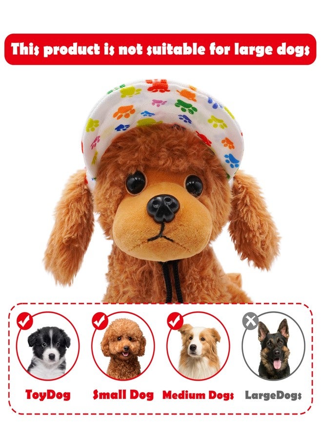 PET SHOW Paw Print Dog Baseball Cap Dog Visors for Medium Small Dogs Summer Waterproof Pet Sun Hats with Ear Holes Adjustable Drawstring Boy Girl Puppy Hat - White/L - Image 2