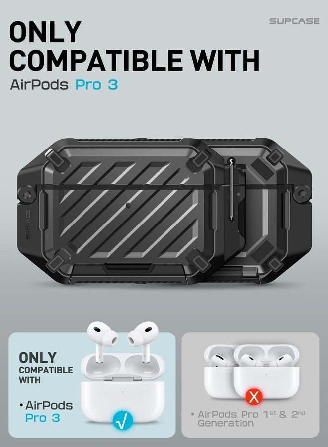 سوبكيس حافظة SUPCASE لسماعات AirPods Pro 3 مع قفل وحلقة تثبيت، [مقاومة للماء IP68] [حماية عسكرية] [تدعم الشحن اللاسلكي] غطاء صلب مضاد للخدش لسماعات AirPods Pro الجيل الثالث، أسود - Image 2